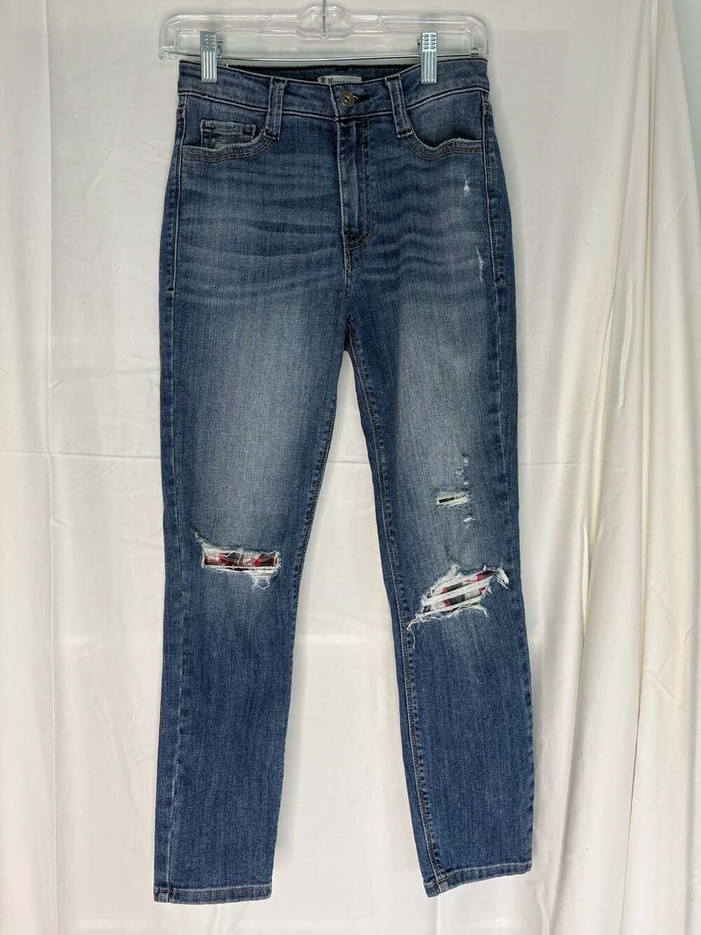 Morrison Distressed Plaid Patch Skinny Jeans Size 26